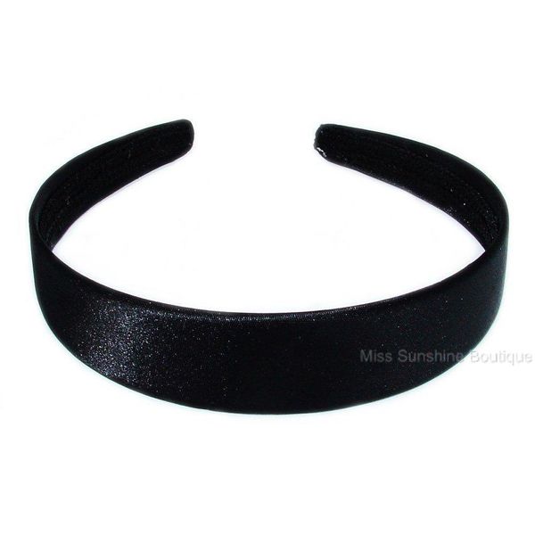 Aliceband - Plain wide (2.5cm) flat black satin headband alice band