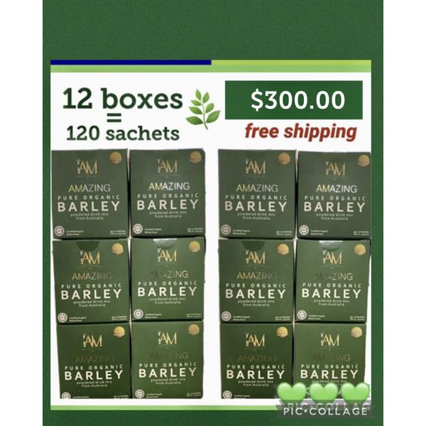 12 BOXES 🌿IAM WORLDWIDE AMAZING PURE ORGANIC BARLEY POWDERED DRINK MIX