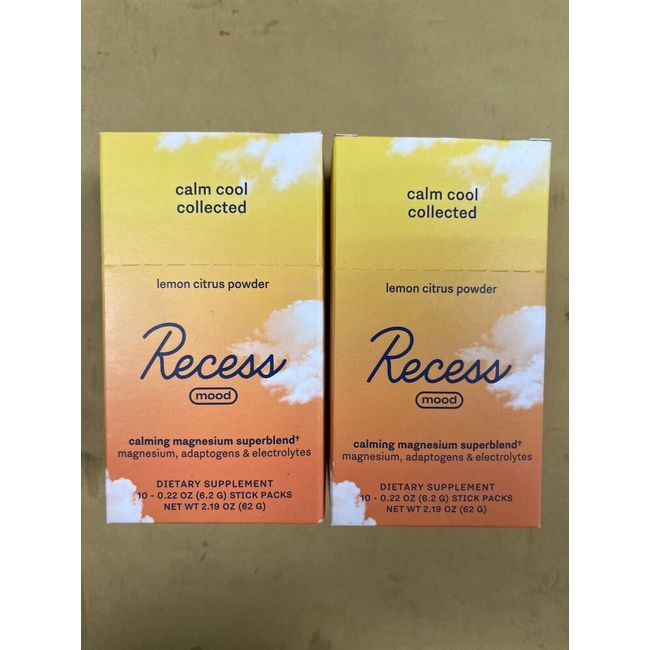 2 New Recess Mood Calming Magnesium Superblend Lemon Citrus - 10 Packs Each