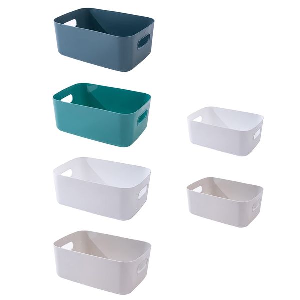 Spesh 6 pcs Plastic Storage Boxes Small Organising Bins with Handles Mini Storage Baskets for Kitchen,Bathroom,Cupboard and Shelf(Blue+Green+White+Grey)