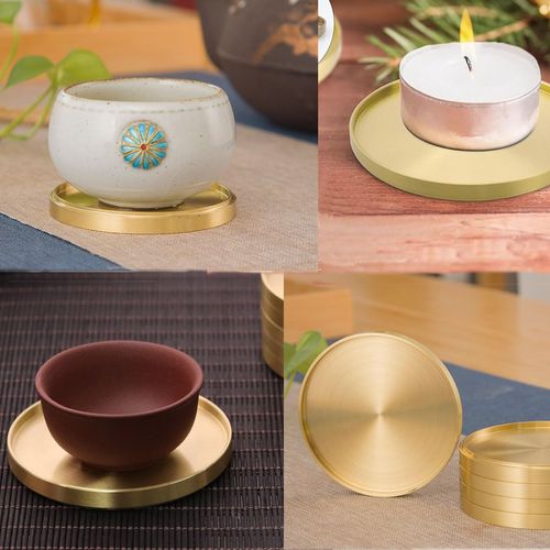 Heavy Brass Coasters for Drinks,Solid Copper Cup Holder Teacup Mat,Enhance Your Table Bar with Elegant Gold Decor Accents (4inch)