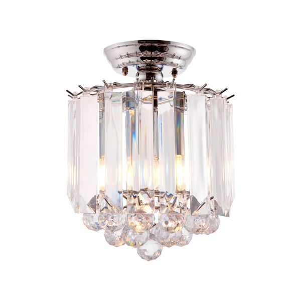 National Lighting SID Decorative Silver Chrome Flush Ceiling Pendant Light Chandelier with Clear Droplets