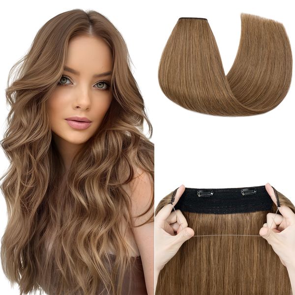 Elailite Secret Wire Hair Extension Invisible Headband With Clips One Piece Real Human Hair Straight (#06 Light Brown, 20 Inch (110 g))