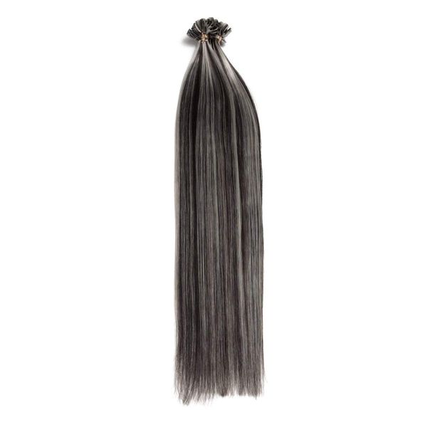 Gesträhnte Bonding Extensions aus 100% Remy Echthaar - 150 x 0,5g 60cm Glatte Strähnen - Lange Haare mit Keratin Bondings U-Tip als Haarverlängerung und Haarverdichtung in der Farbe Naturschwarz/grau