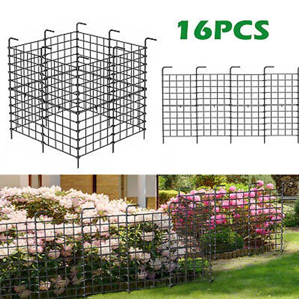 16Panels Barrier Metal Garden Border Folding Fence Pet Dog Kennel Outdoor Cage