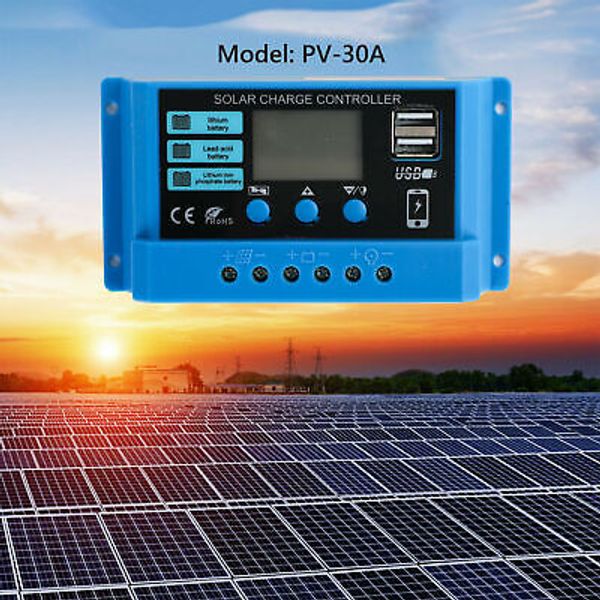 PWM 30A Solar Charge Controller Regulator For Lifepo4 Lithium Lead Acid Gel US