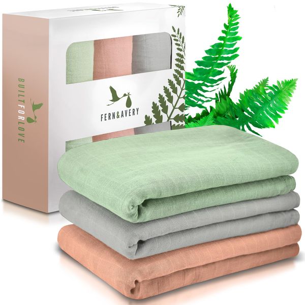 Fern & Avery Muslin Swaddle Blankets - Muslin Blanket Baby Receiving Blankets - Gender Neutral Baby Blankets - Newborn Essential - Swaddles Set of 3 - Sage