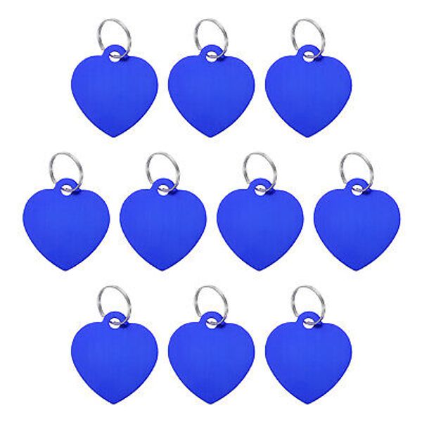 Pet ID Tags, Engraving Tags, Heart-Shape Dog ID Tag, Blue Blank Tags, 10pcs