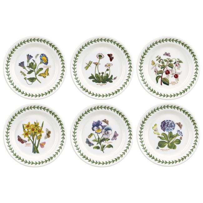 Portmeirion Botanic Garden Side Plate, 6.5", Set of 6 Assorted, White