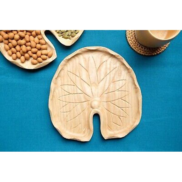 EMFE Home Décor - Handmade Decorative Tray Wooden Leaf Design Serving Tray