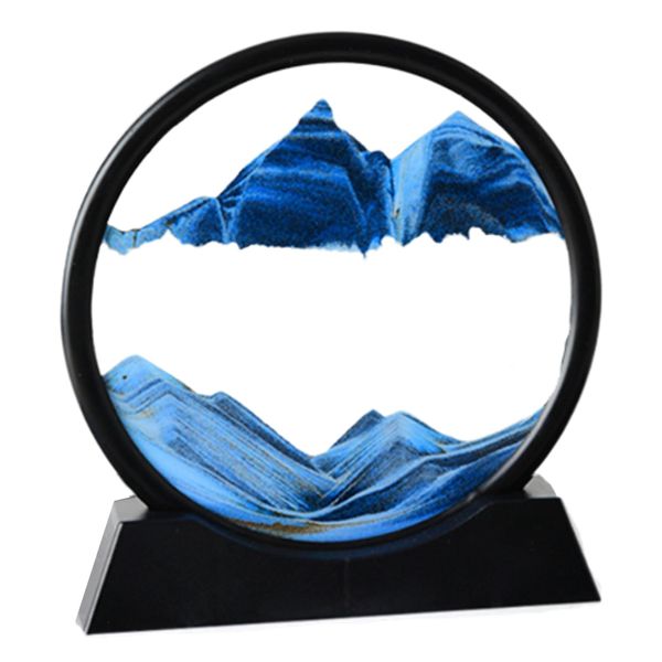 Asdays Sand Picture Moving Sand Art Object Decor 3D Quicksand Painting Figurine Round 7" (Blue)