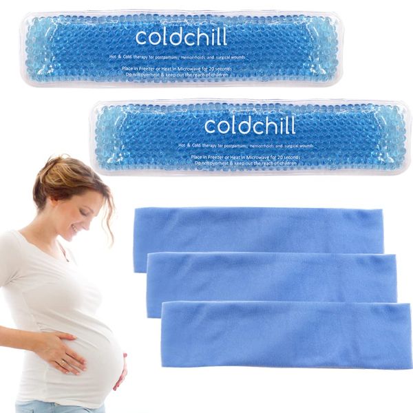 Reusable Perineal Ice Packs for Postpartum & Hemorrhoid Pain Relief, Hot & Cold Pack for Women After Pregnancy, 2 Ice Pack and 3 Cover. (Blue)