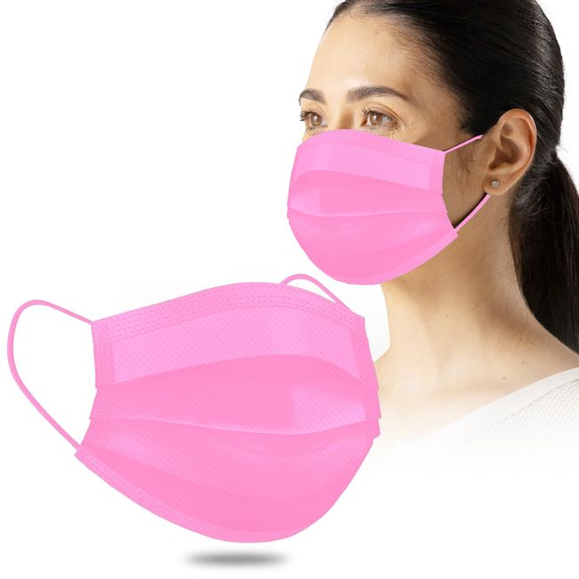 BW BEST WAY 3，4 Ply 100 Pack Disposable Face Masks (Pink - 3 Ply)