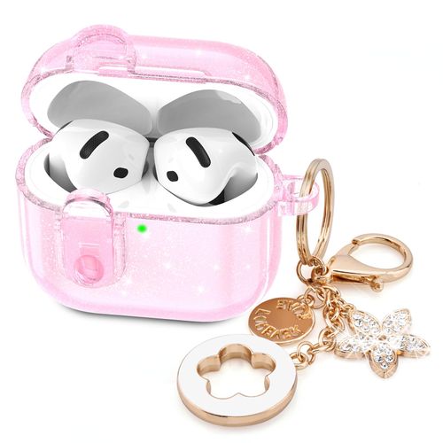 (with Safety Lock) Clear Case Compatible with Cute Apple Airpods 4 Cases 2024 Women, VISOOM Soft TPU Transparency Air pods 4 Gen Case iPods 4 Earbuds Cases Girl Bling Keychain for Airpod iPod 4th Gen