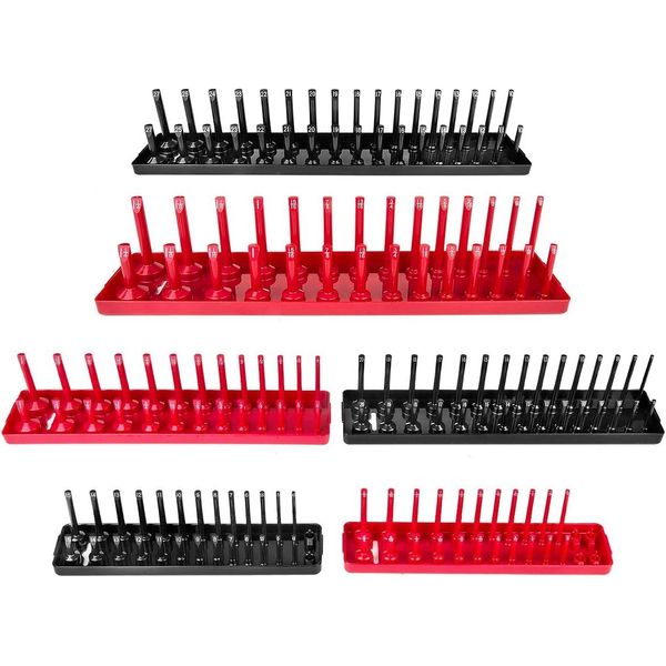 6pc Socket Organizer Tray Set for SAE and Metric Toolbox Storage Solutions