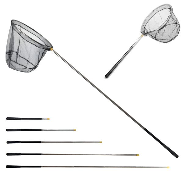 Ball Net, Rubber Landing Net, Fish Net, Tamo Net, Triangular, Extendable, Foldable, 74.8 inches (190 cm), Aluminum Material, Ultra Lightweight, Compact, Fishing Net, 4 Adjustable Telescopic Levels,