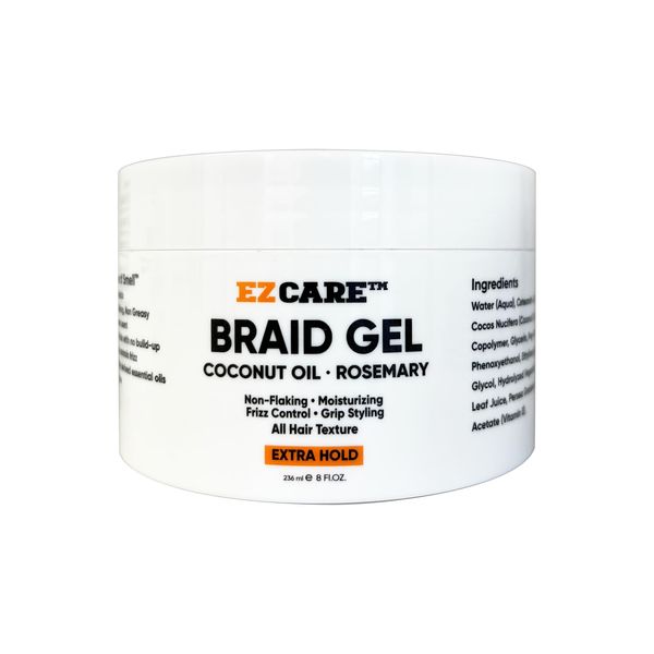 EZCARE Braid Gel Coconut Oil/Rosemary/Non-Flaking/Moisturizing/Frizz Control/Grip Styling/All Hair Texture/Extra Hold (8 oz.)