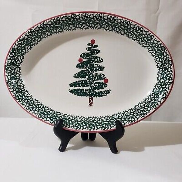 Vintage Christmas Serving Platter Sponged Christmas Tree Design By Furio Home