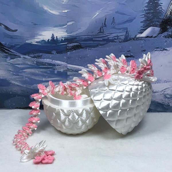 3D Printed Orchid Dragon with Dragon Egg, 12" Articulated White and Pink Orchid Dragon, Home Decor, Executive Desk Toys,Fidget Toys for Autism/ADHD D039-WHT