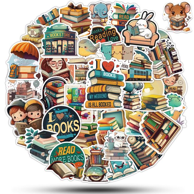 ViKiVi 100 Pcs Book Stickers Reading Stickers Bookish Stickers for Adults Kids Teens, Book Lover Stickers, Book Accessories for Reading Lovers, Cute,Fun,Waterproof Stickers for Water Bottles Laptop