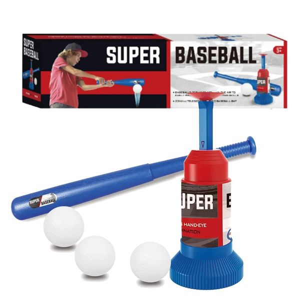 Sports Kids Baseball Pitching Machine - Pop Up Pitch Baseball Batting Machine with Youth Bat + 3 Plastic Baseballs - Boys + Girls Baseball Toy, Red/Blue (Blue Standard Pop Toy)