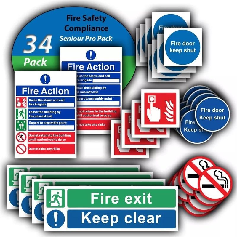 Fire Safety Compliance Sticker Signs - 34 Multi-Pack - Fire Exit, Fire ...