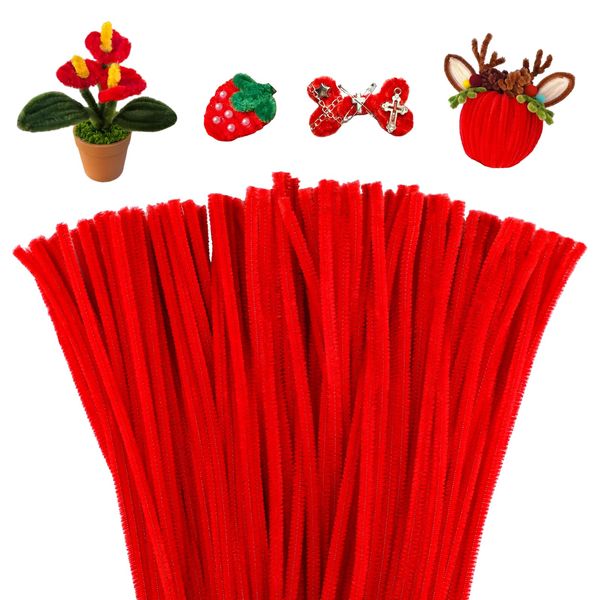 Mnuizu 200pcs Pipe Cleaners,Pipe Cleaners Chenille Stems for Craft, Fuzzy Sticks Christmas Craft Supplies for DIY Art & Creative Crafts Decorations（Red）