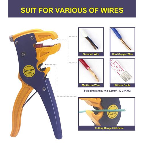 VCELINK Automatic Wire Stripper and Cutter, Electrical Cable Stripping Tool Adjustable for 14-24 AWG Cables with Eagle Nose 7 Inch (GJ702)