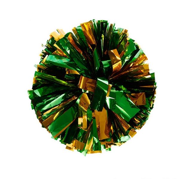 PUZINE 2pack 12" Cheerleading Pom Poms with New Handle for Team Spirit Sports Dance Cheering Kids Adults(Green with Gold)