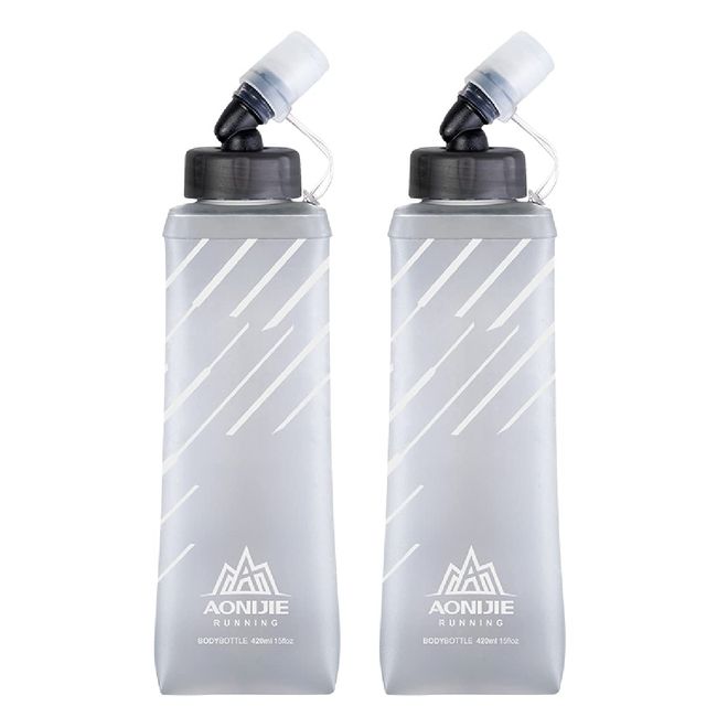 TRIWONDER TPU Folding Water Bottle Water Bottle Sports Bottle Running Marathon Cycling Climbing Hydration Soft Water Bottle (Grey 420ml - 2 Pack)