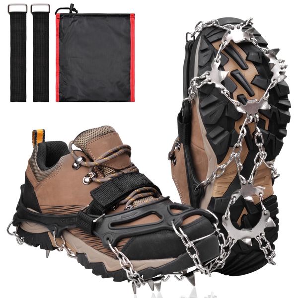 Ice Cleats Walk Traction Cleats Crampons for Hiking Boots Snow Shoes, Non Slip Ice Cleats for Shoes and Boots Men Women