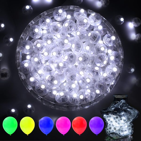 AIKEI 100 Pieces LED Balloon Lights, Cool White Mini Round Balls Lights,Waterproof Tiny Party Light for Balloon Paper Lantern Halloween Christmas Birthday Party Wedding Decoration