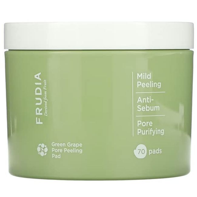WELCOS FRUDIA Green Grape Pore Peeling Pad - Pore Minimizer Face Exfoliator Korean Toner Pads | Facial Peel Exfoliating Pads for Face | Facial Toner Cotton Pads for Face (Jar of 70 Facial Pads)