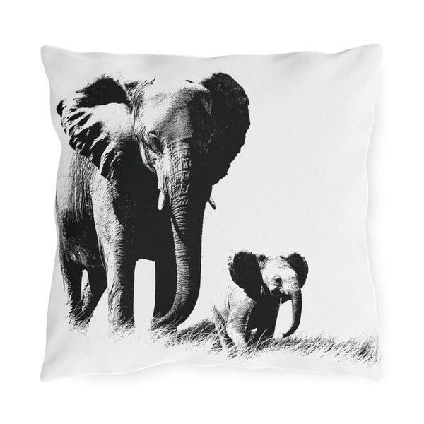 Decorative Indoor/outdoor Throw Pillow, Black White Elephants - 16" × 16"