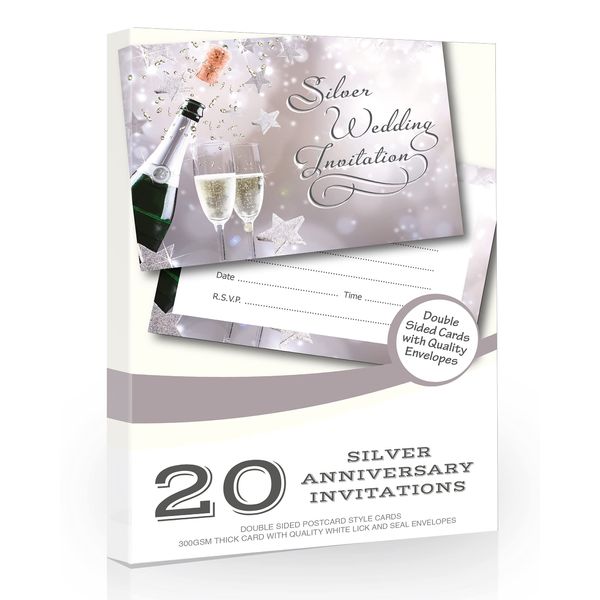 Olivia Samuel 20 x Silver Wedding Anniversary Invitations from Ready to Write - Envelopes Included