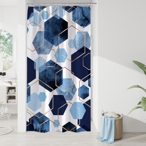 Litabel Modern Small Stall Shower Curtain for Bathroom, Blue Geometric Art Decor Waterproof Bath Curtain, Abstract Fabric Shower Curtain Sets for Home Decor, 36x72 Inch