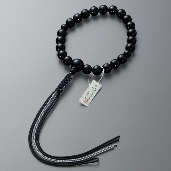 Butsudanya Takita Shoten Jodo Shinshu Buddhist Beads for Men, Black Onyx, 22 Beads, Pure Silk String Tassel, Kyoto Prayer Beads, Official Prayer Beads, One-Handed Beads, Black Onyx, Takita Shoten Issued Kyoto Prayer Beads Manufacturer's Certificate