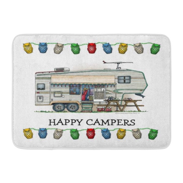 SPXUBZ Cute Rv Vintage Fifth Wheel Camper Travel Trailer Non Slip Entrance Rug Outdoor/Indoor Durable and Waterproof Machine Washable Door mat Size:18x30 inch