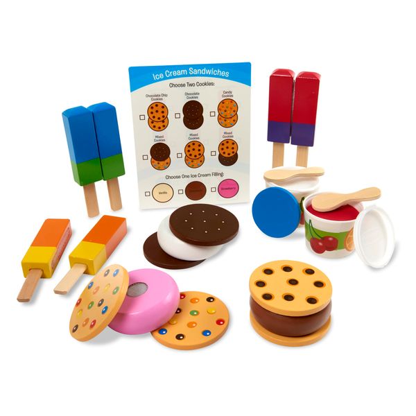 Melissa & Doug Wooden Frozen Treats Ice Cream Play Set (24 pcs) - Play Food and Accessories