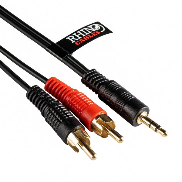 rhinocables 2 Male RCA to 3.5mm Male Plug, Twin RCA Male Phono to 3.5mm Jack, Male to Male 3.5mm to RCA Audio Cable with Gold Contacts for Speaker, Hi-Fi, TV, Phone, Amplifier (0.5m (50cm))