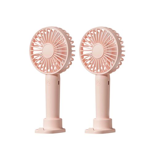 Linlinwill Portable Handheld Fan 2 Pack, USB Rechargeable Mini Fan, Ultra Quiet, 3 Speeds with Phone Holder Base, All Day Battery for Outdoor Indoor (Pink)