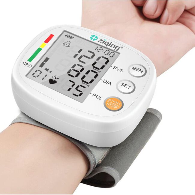 Rechargeable Digital Wrist Blood Pressure Monitor BP Cuff LCD Heart Rate Machine