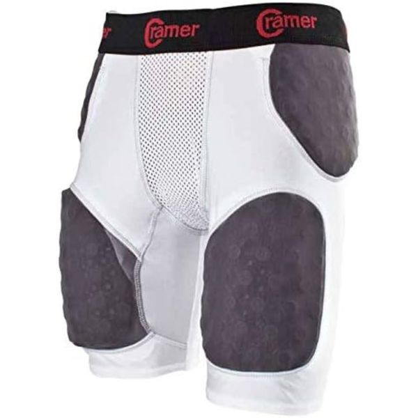 Cramer Thunder 5 Pad Football Girdle With Integrated Hip, Thigh and Tailbone Pads, Designed for Protection from High Impacts, High Hip Pad Coverage, Extra Thigh Padding Protection, White, Medium