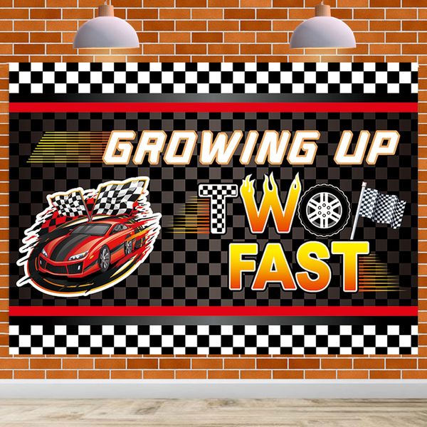 GAOTU Two Fast Birthday Decorations Racing Car Theme Party Banner Backdrop Two Fast Backdrop Racing Car Second Birthday Photography Backdrop Racing for Kids Birthday Party Supplies 5x3ft