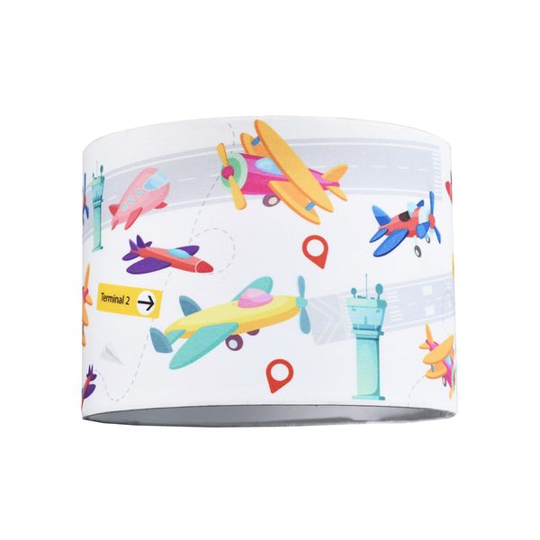 Modern and Colourful Aeroplanes Childrens Cotton Fabric Round Drum Lamp Shade | 25cm Diameter | 60w Maximum | Inner Cotton Lining by Happy Homewares