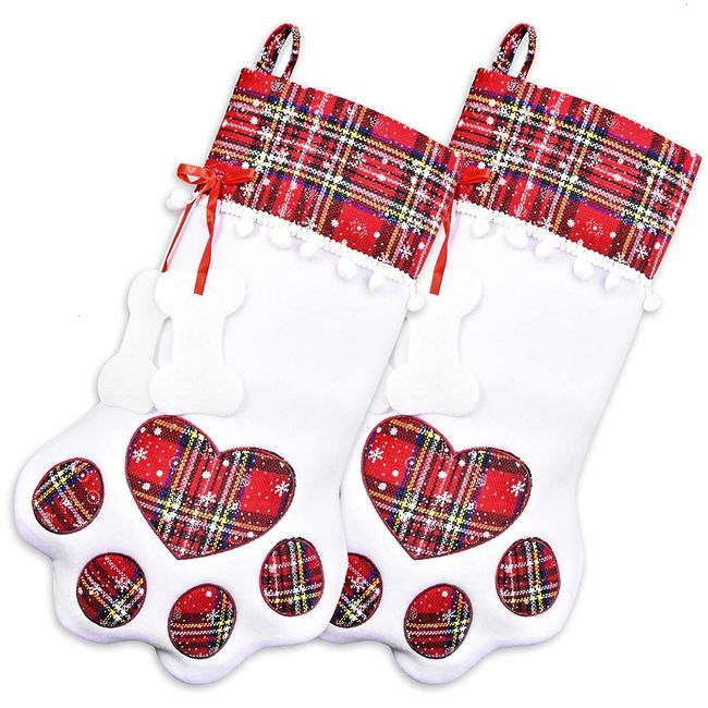 Feeko Dog Christmas Stockings - 1 Pcs Dog's Gift - Pet Stocking with Large Paw for Christmas Decorations, 18 x 11 Inches