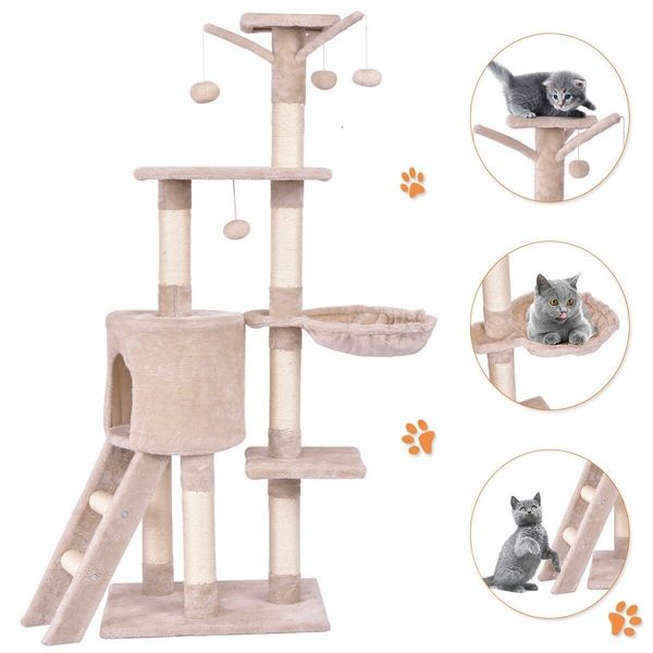 Petsjoy 56" Cat Tree Kitten Pet Play House Condo Scratching Posts Ladder Beige