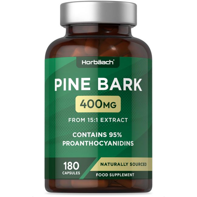 Pine Bark Extract Supplement 400mg | 180 Capsules | High Strength | 15:1 Pine Bark Extract | 95% Proanthocyanidins | by Horbaach