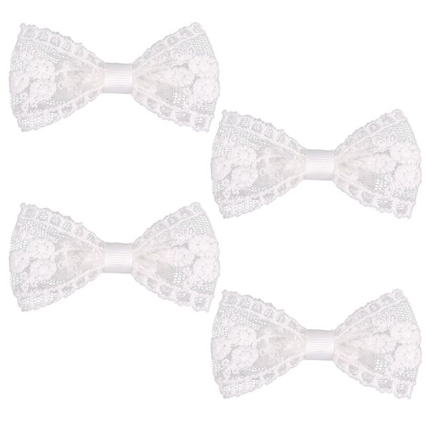 4pcs White Lace Hair Bow for Girls 3in Cute Hair Clips for Baby White Bow Hairpins For Toddler Lace Bows for Hair Clips Flower Girls Wedding Birthday Party Dress Decor Bow Accessories