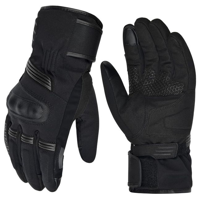 Harssidanzar Gauntlet Motorcycle Gloves Winter Cold Weather Touchscreen Riding Windproof Protective Motorcycle Gloves for Men KM058USA,Black, Size XL